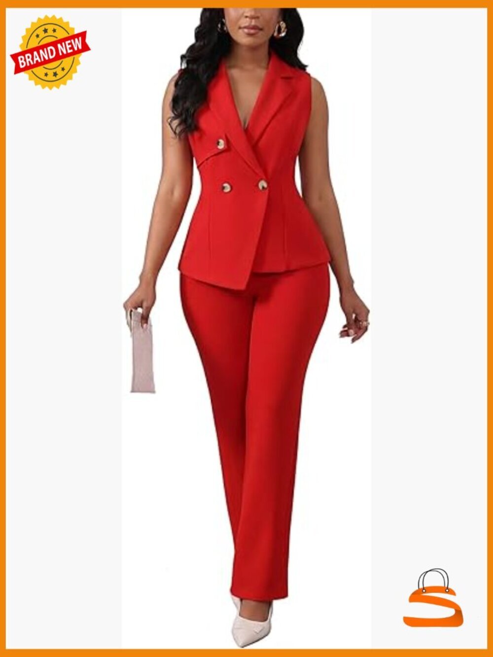 Women's 2-Piece Suit Set Sleeveless Vest Wide Leg Pants Business Casual